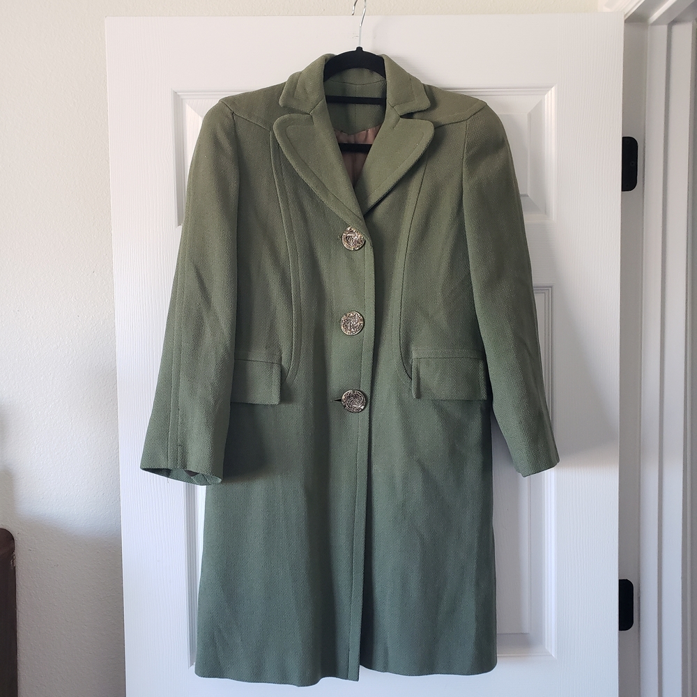 1960s 1970s Vintage Wool Pea Coat Sage Green Wool Autumn Color Jacket Lined #37